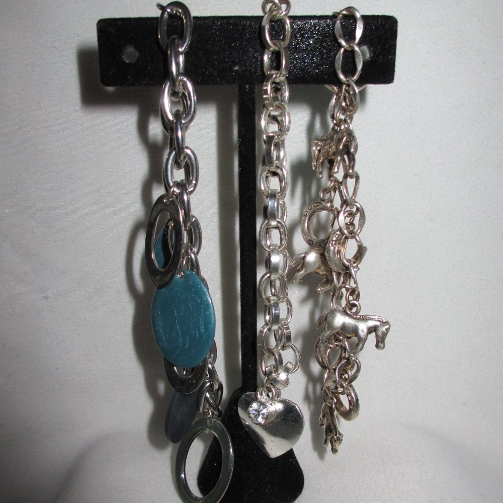 Lot of 3 Silver Tone Charm Bracelets
